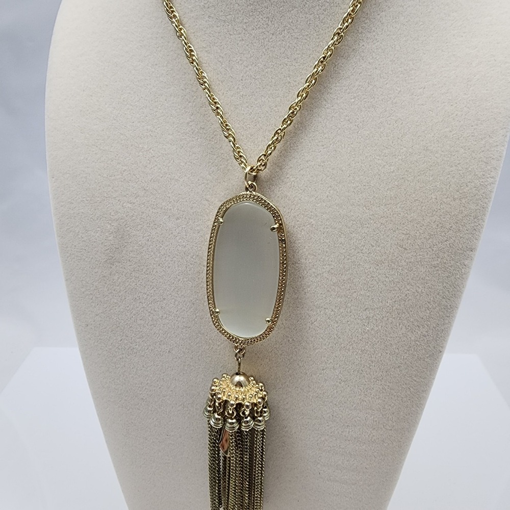Kendra Scott Rayne White Cats Eye 70" Long Pendant Tassel Necklace